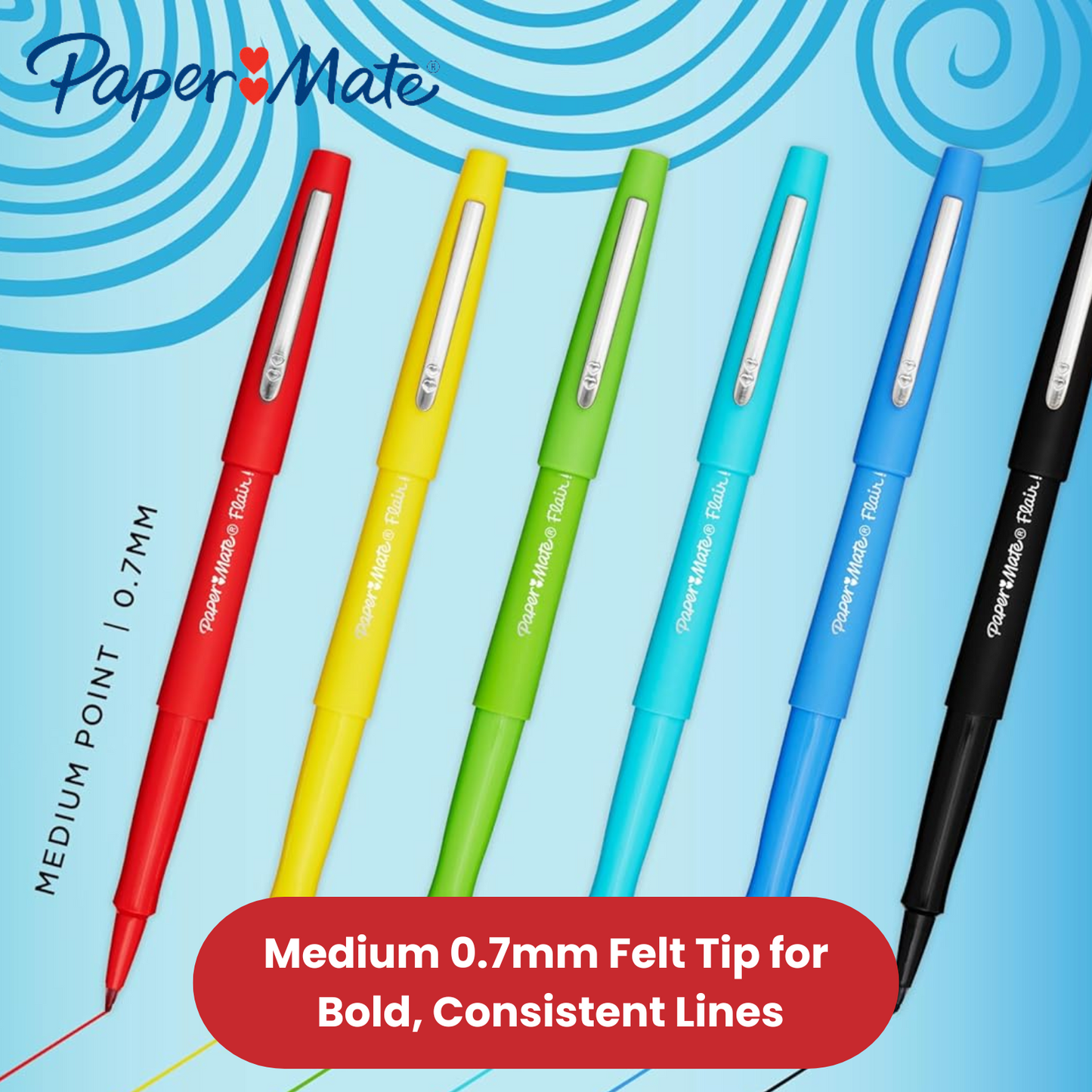 Paper Mate Flair Felt Tip Pens Candy Pop (12-Pack) - Vibrant Colors No-Bleed Ink