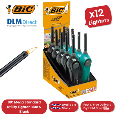 BIC Mega Standard Utility Lighter Blue & Black - Box of 10