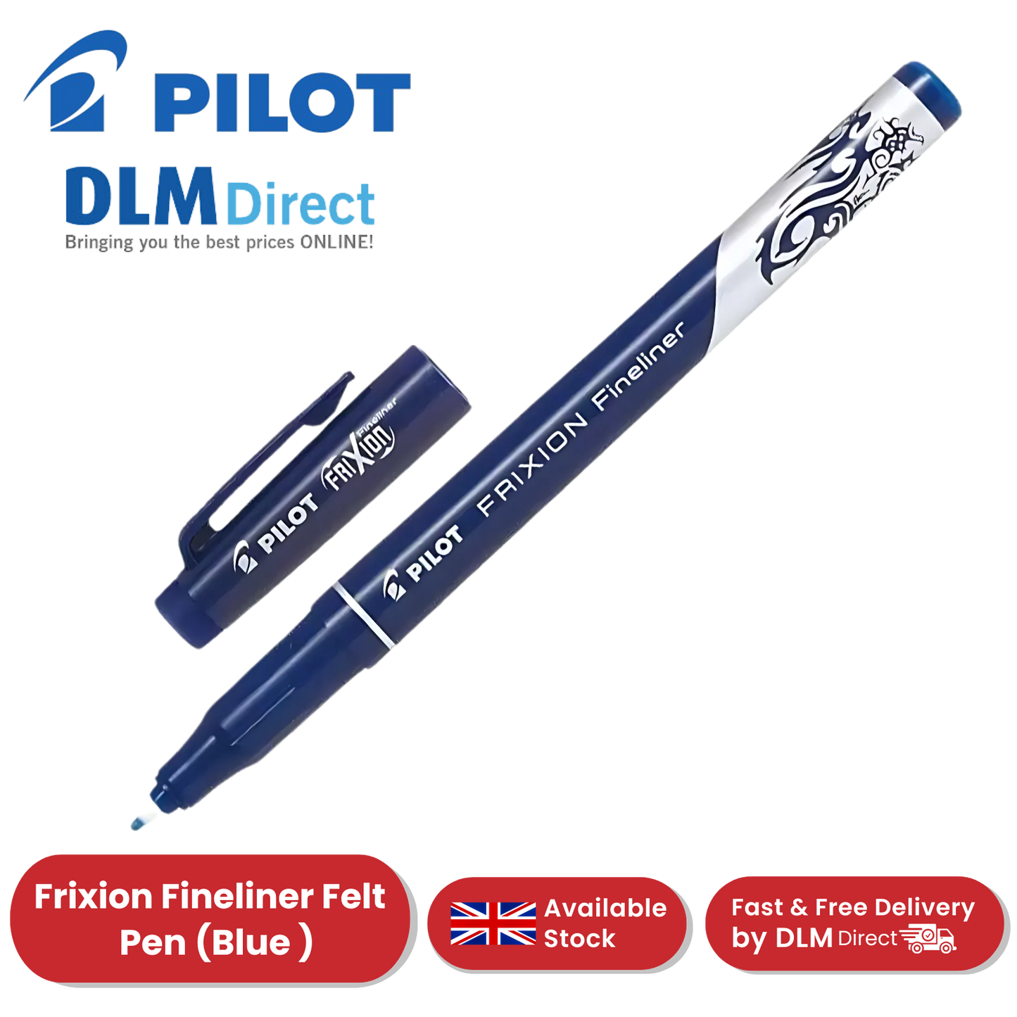 Pilot Frixion Fineliner Felt Pen Blue - Erasable Writing for Smooth Precision
