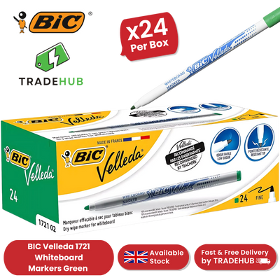 BiC Velleda 1721 Green Dry-Wipe Whiteboard Markers for Bold, Clean Writing, x24