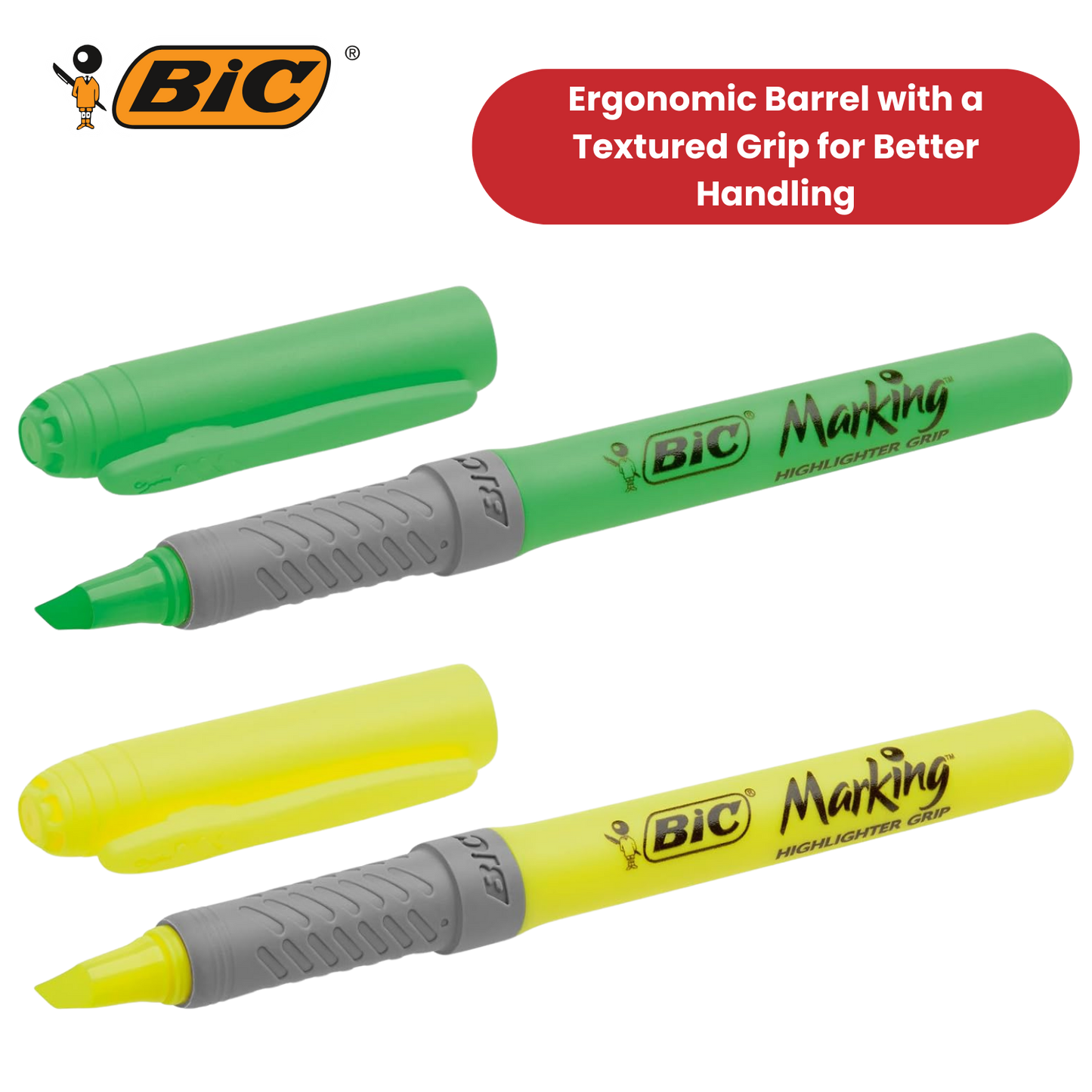 BIC Briteliner Grip Highlighters - Yellow/Blue/Green/Pink (Pack of 4)