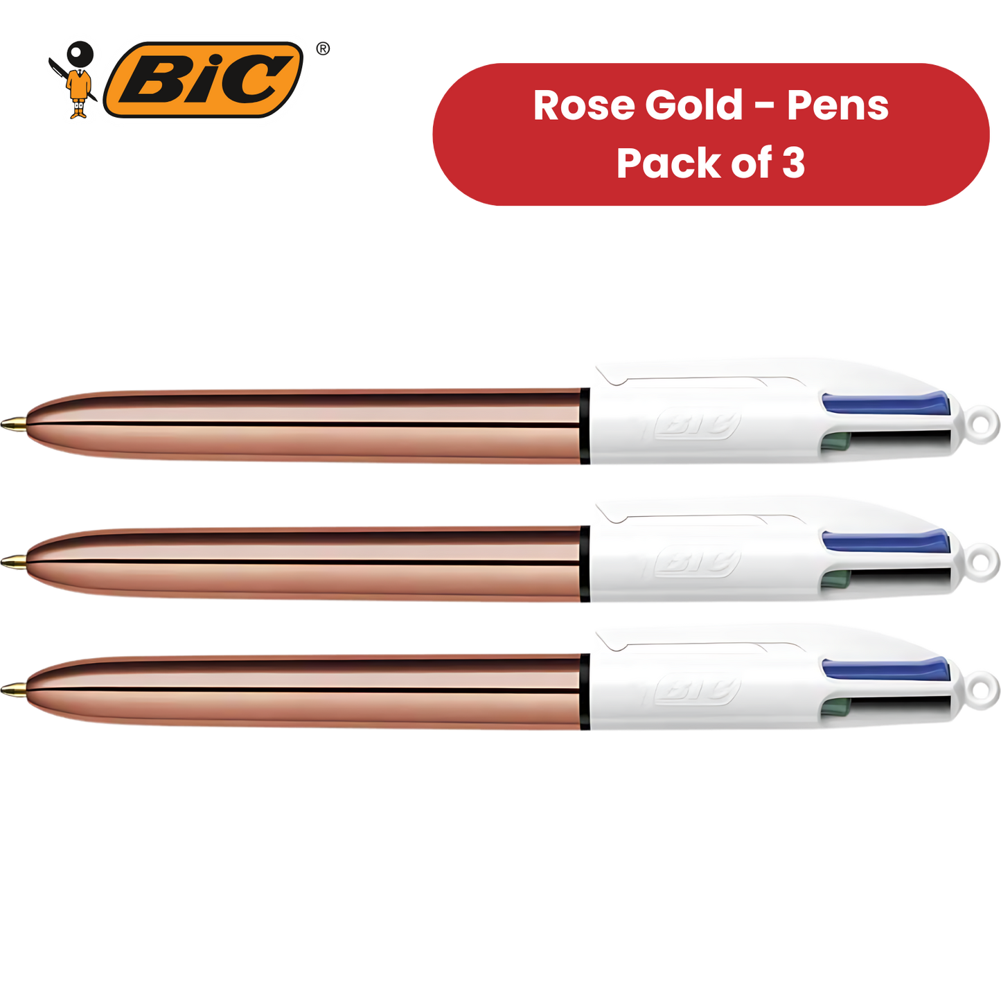 BIC 4 Colour Shine - Rose Gold - Pack of 3