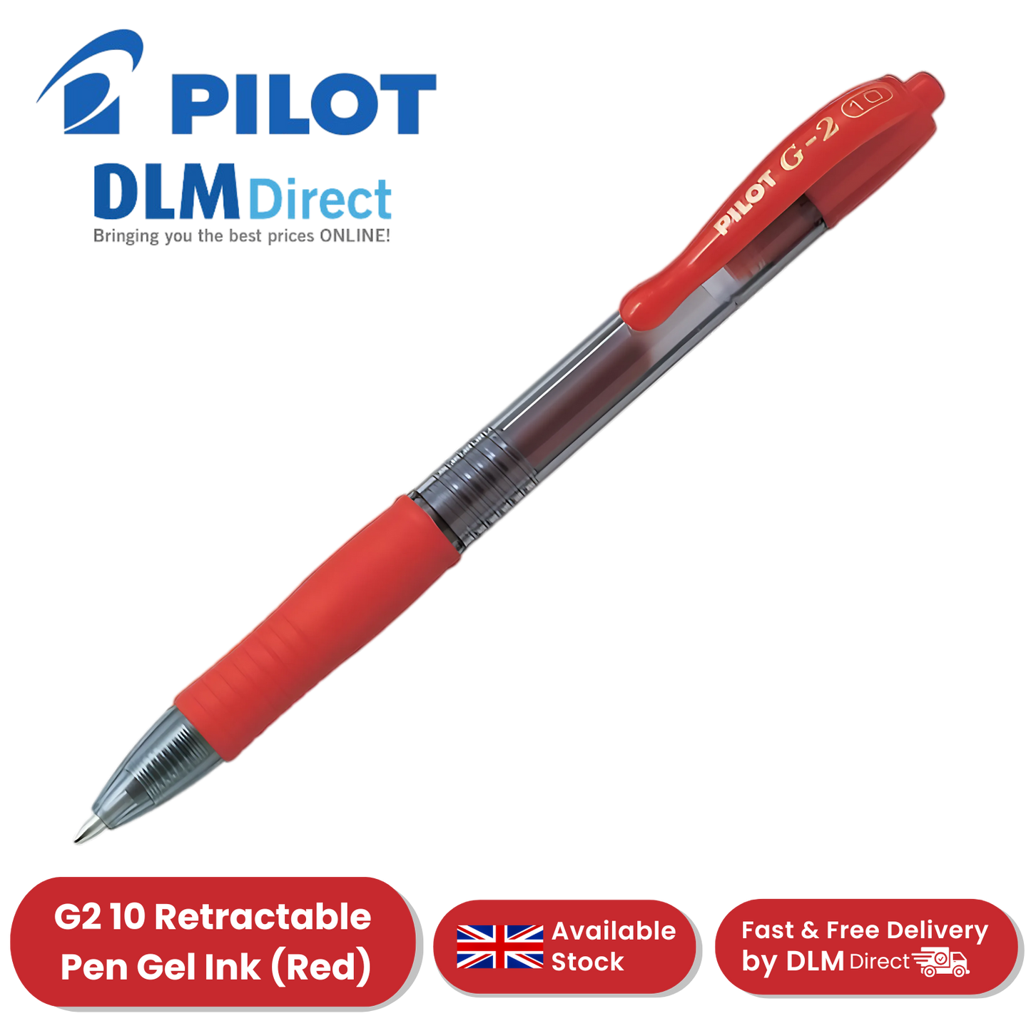 Pilot G-210 Retractable Pen Gel Ink 1.0mm Broad Rollerball Ball Point Pens - Red