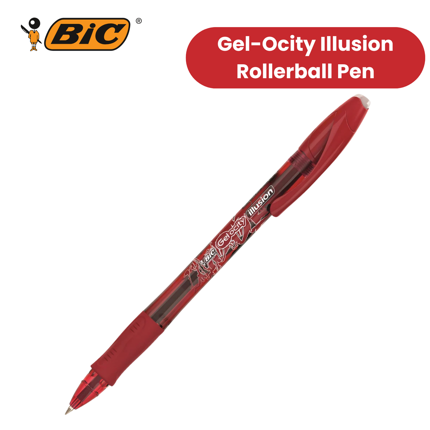 Bic Gel-ocity Illusion Medium Erasable Ink Rollerball Pen 0.7mm & 0.3mm Red