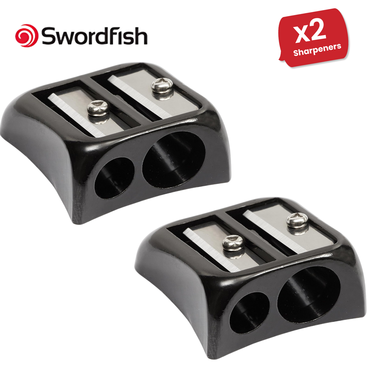 Swordfish Blinc Blinc Double-Hole Zinc Pencil Sharpener, Smooth & Stylish Black