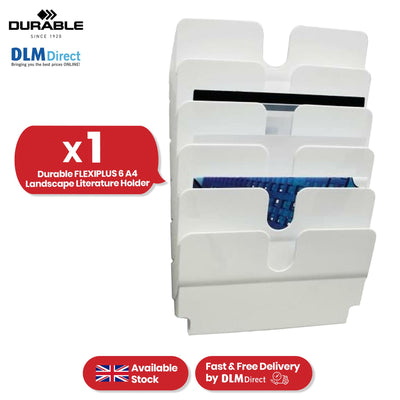 Durable A4 Leaflet Holder White Polystyrene Brochure Holder, 6 Slots Document Holders for Office