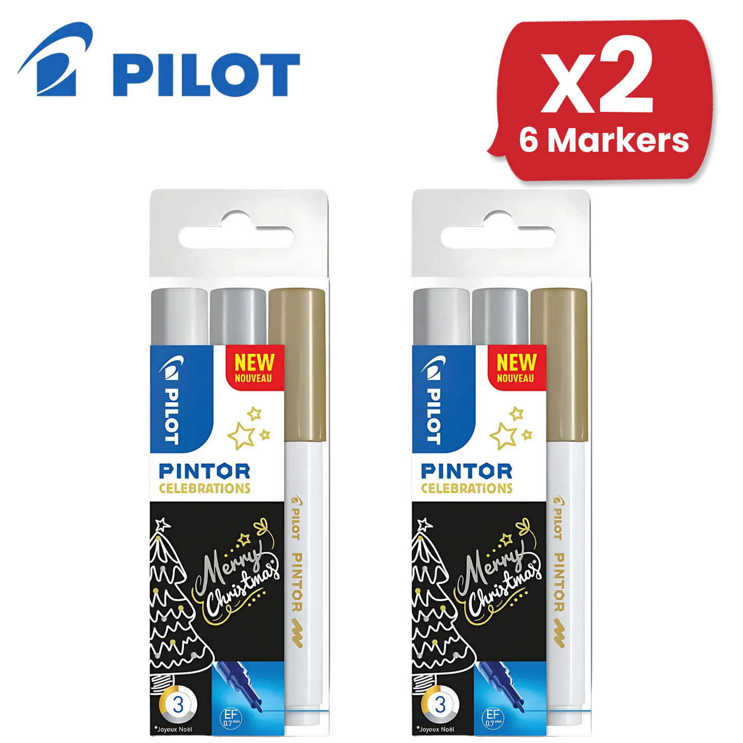Pilot Pintor Extra Fine Paint Markers - White, Gold and Silver - Wallet of 3