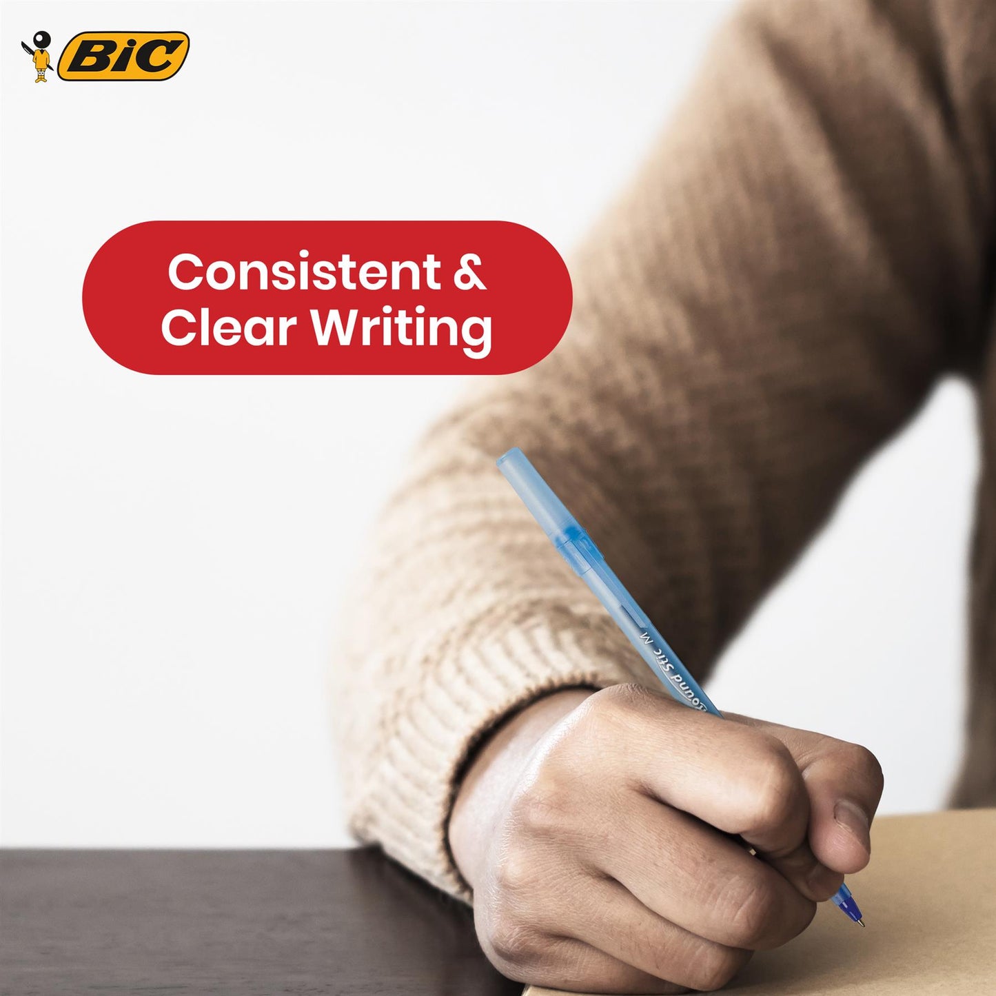 Bic Round Stic Ballpoint Pens 8 Pcs Blue & Black Biros 1mm Medium Tip Ballpoint for Work