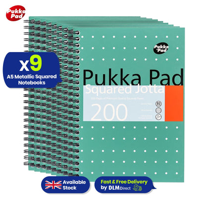 Pukka Pad A5 Squared Jotta Book 9-Pack Wirebound Notebook, 200 Pages for School & Office