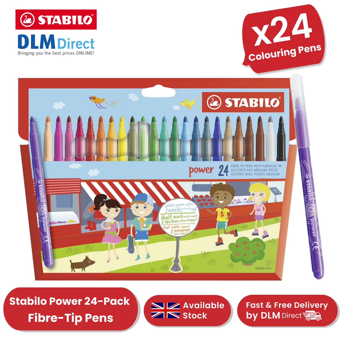 Stabilo Power XL Lasting Felt Pens Assorted Pack of 24 - 1 to 5 Packs