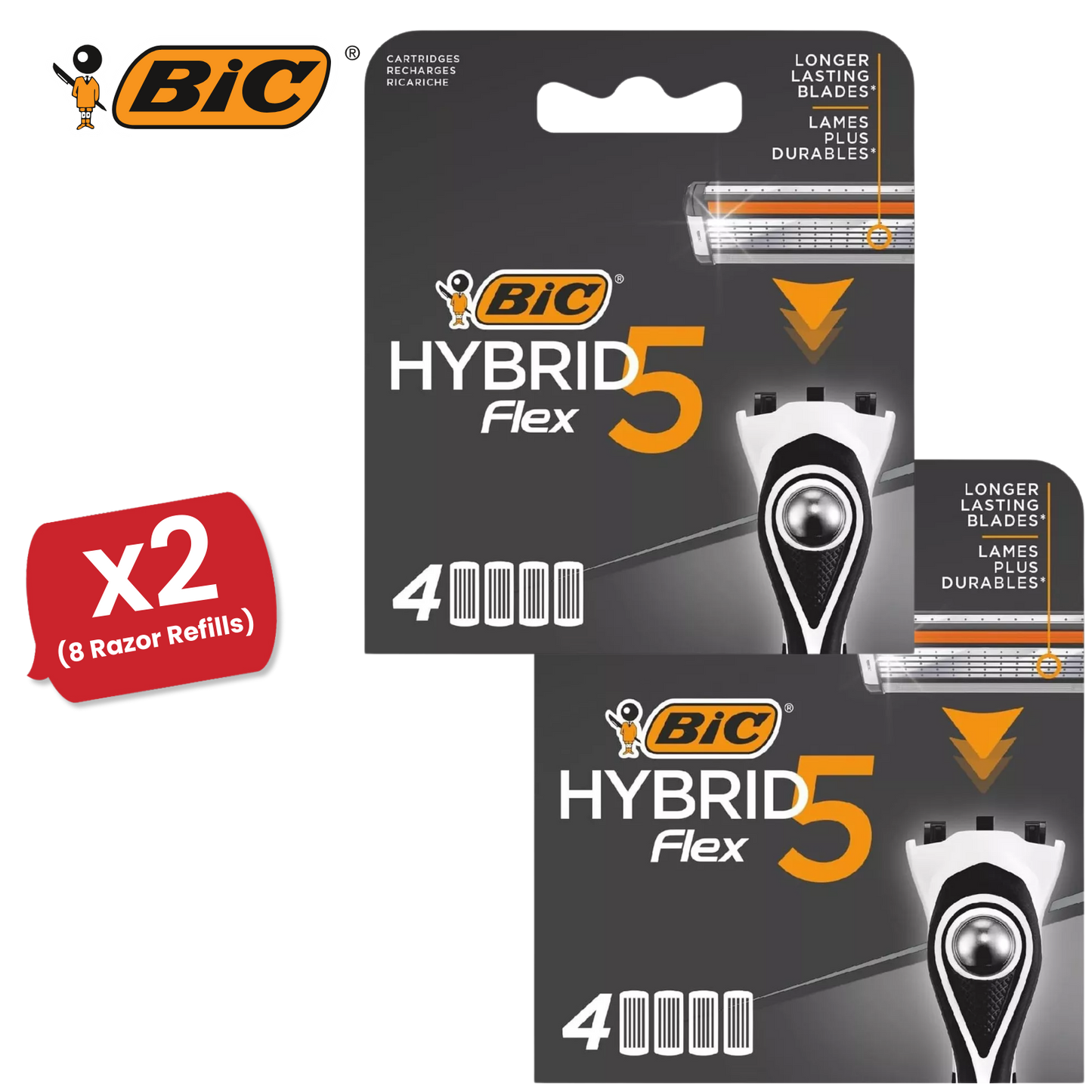BIC Flex 5 Hybrid Men's Razor Refills  - Box of 4 Cartridges