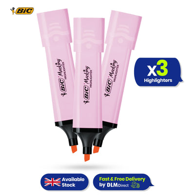 Bic Highlighter Flat - Pastel Pink - Pack of 3