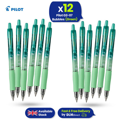 Pilot G2-07 Gel Pen Bubble Green Pack of 12 Blue Gel Ink 0.7mm Ergonomic Grip