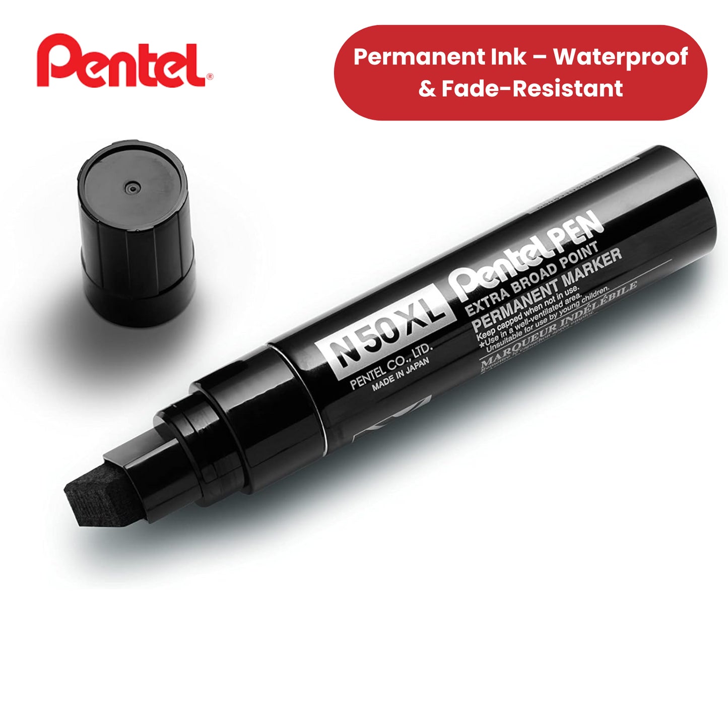 PENTEL  N50XL PERMANENT MARKER BLACK - Pack of 6