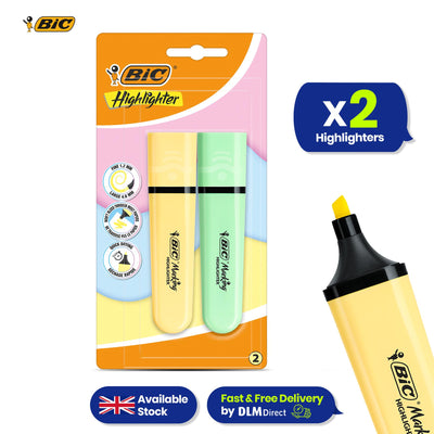 BIC 2x Marking Highlighter Flat Pastel Yellow & Green Modular Tip for Precise Highlighting