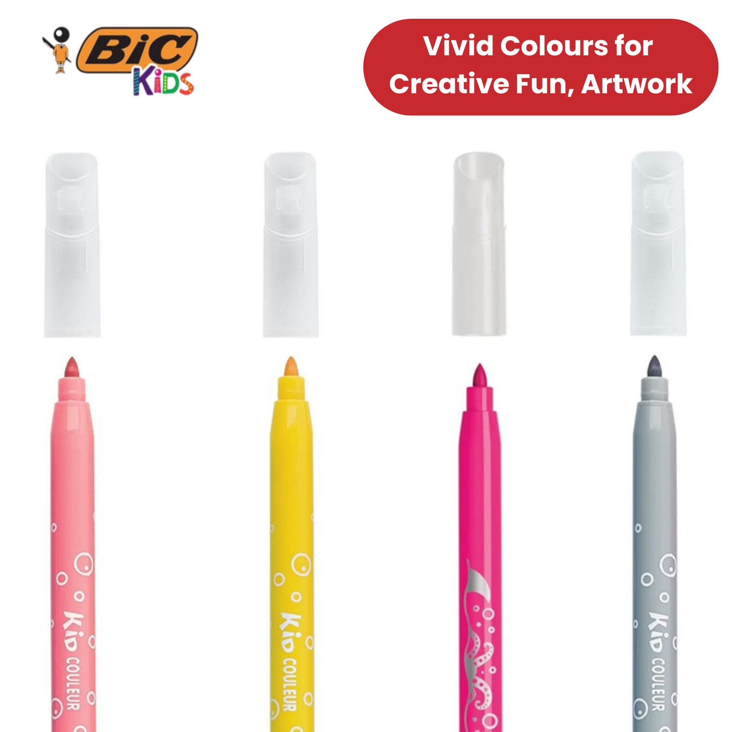BIC Kids Kid Couleur Felt Medium Blocked Tip Colouring Pens - Pack of 12