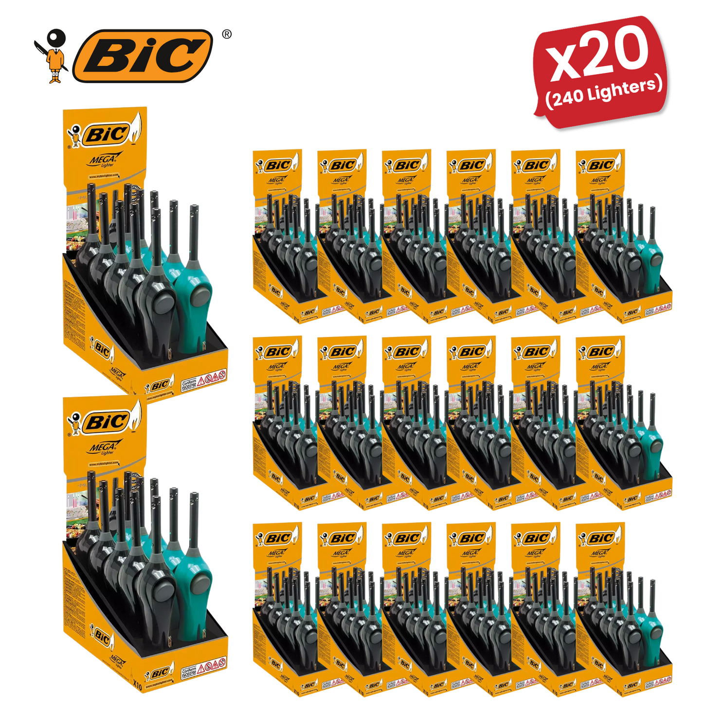BIC Mega Standard Utility Lighter Blue & Black - Box of 10