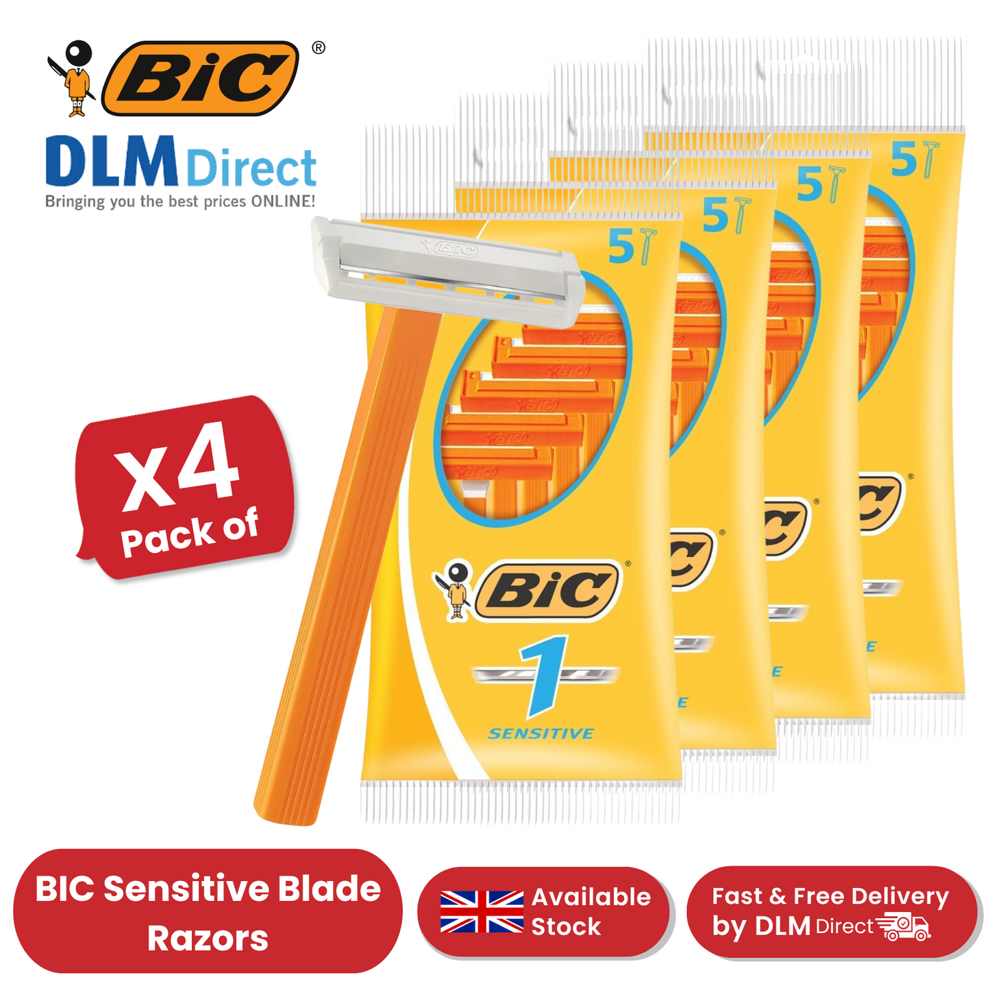 Bic 1 Single Blade Sensitive Razors 5's - Pack of 4