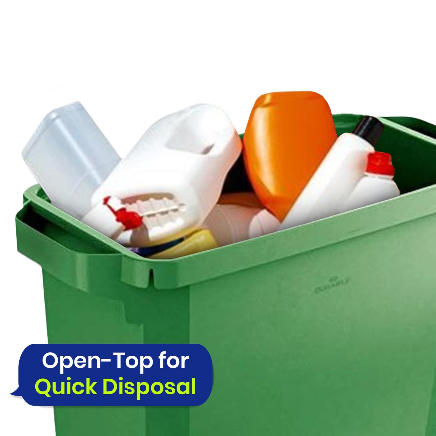 60L Durable DURABIN Green Plastic Waste Bin with Open Top & Handles for Home & Office