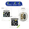 50th Birthday Decoration Set Silver Badge Black and White Banner and Bunting