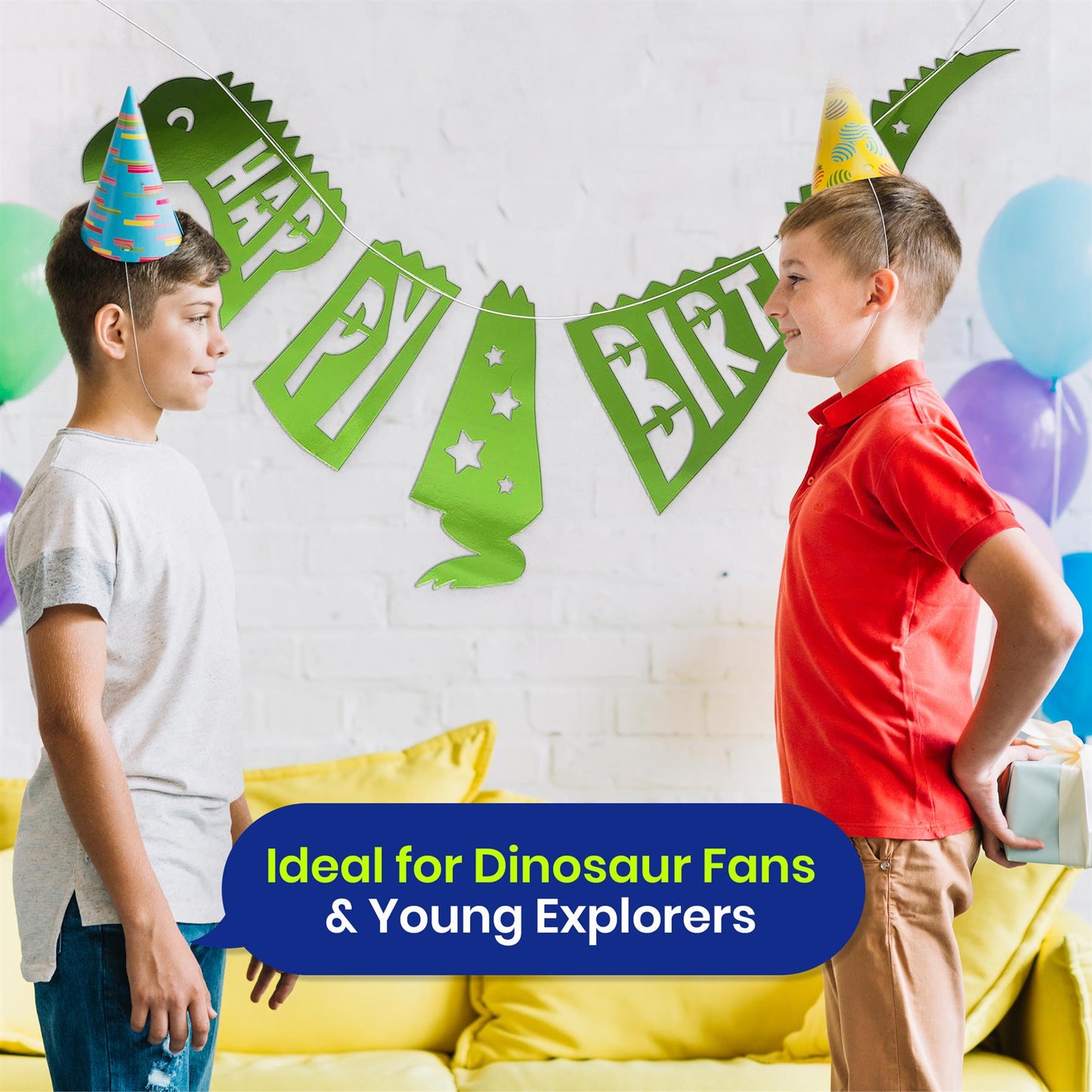 On The Wall Party Banner - Giant Green Happy Birthday T-Rex Dinosaur Garland - 1.5 metre