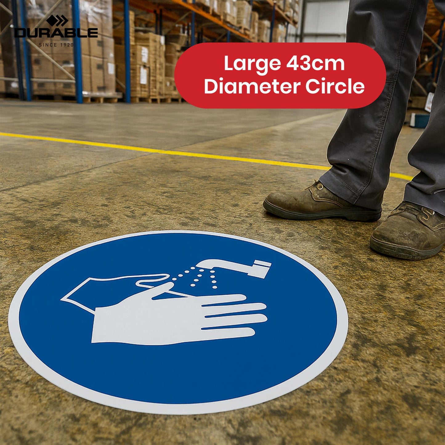 Durable Wash Hands Floor Sticker - 43cm Blue Self-Adhesive Hygiene Reminder Safety Decal for Office