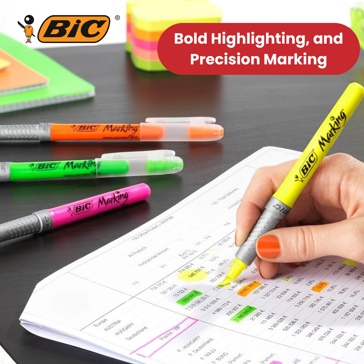 BIC Flex Assorted Fluorescent Highlighters - Pack of 4