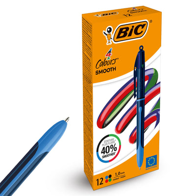 BIC 4-Colour Smooth Pens Pack of 12 Medium Points for Office & Home