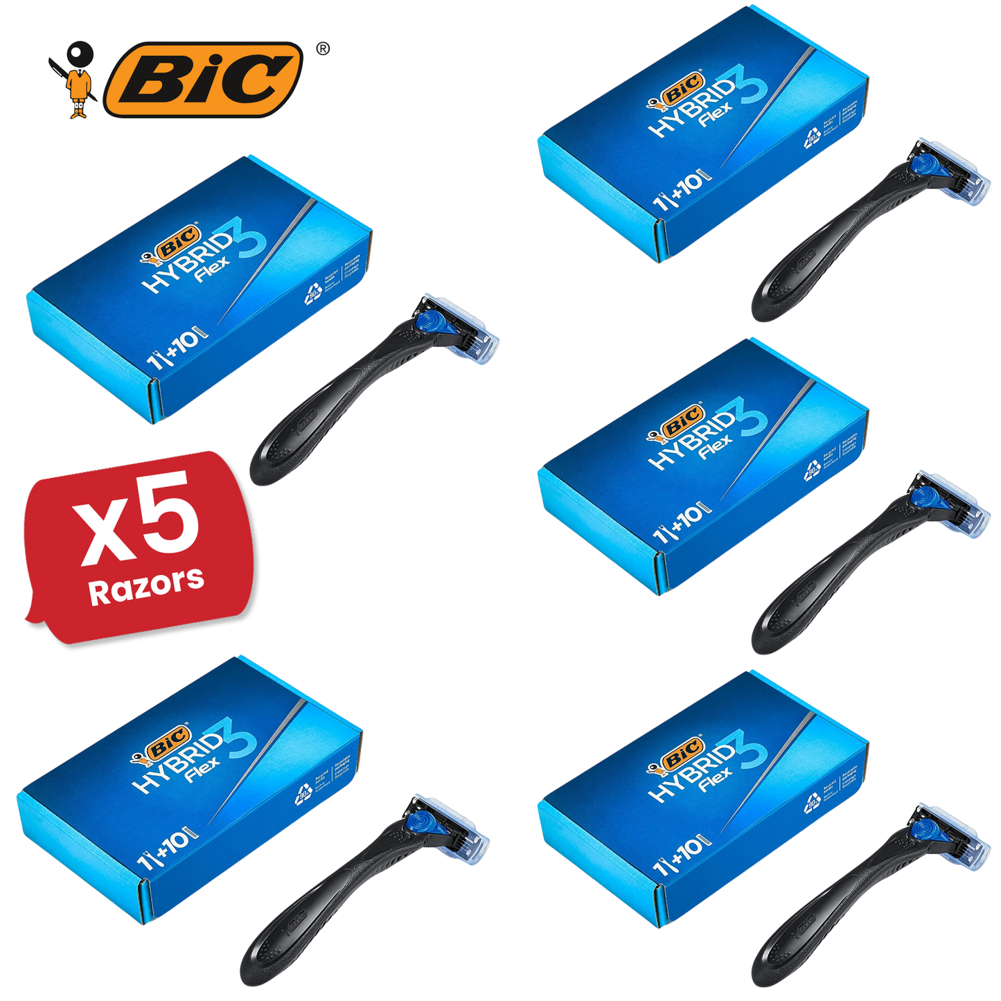 BIC Hybrid 3 Flex Refillable Men's Razor - 1 Handle + 10 Blades Pack