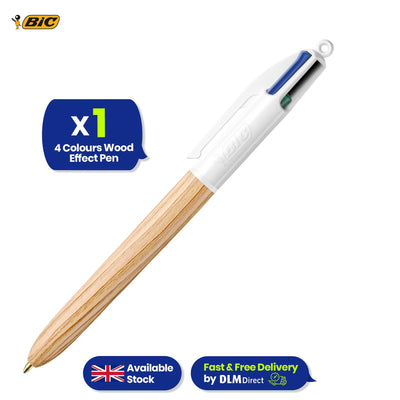 BIC 4-Colour Wood Effect Pens Multipen Retractable Medium Point for Office School Home