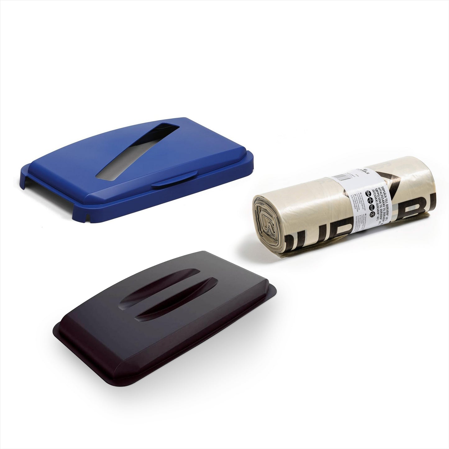 DURABIN 60L Blue Paper Lid & Black Lid with 25 Recycled Bin Bags for Home or Office Waste Sorting
