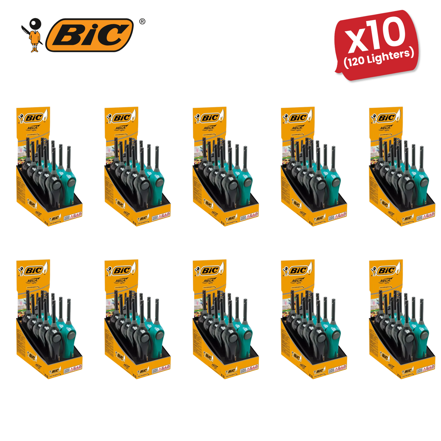 BIC Mega Standard Utility Lighter Blue & Black - Box of 10