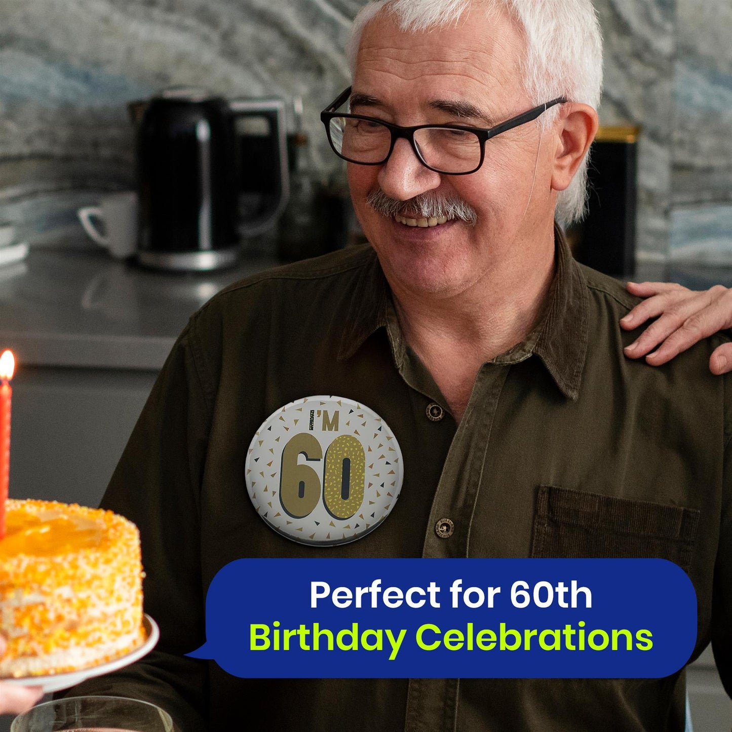 Silver 60th Birthday Badge 8.5cm Age Badge for Party Outfit and Celebrations