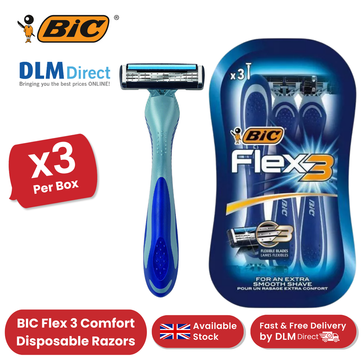 BIC Flex 3 Comfort Disposable Razors - Pack of 3
