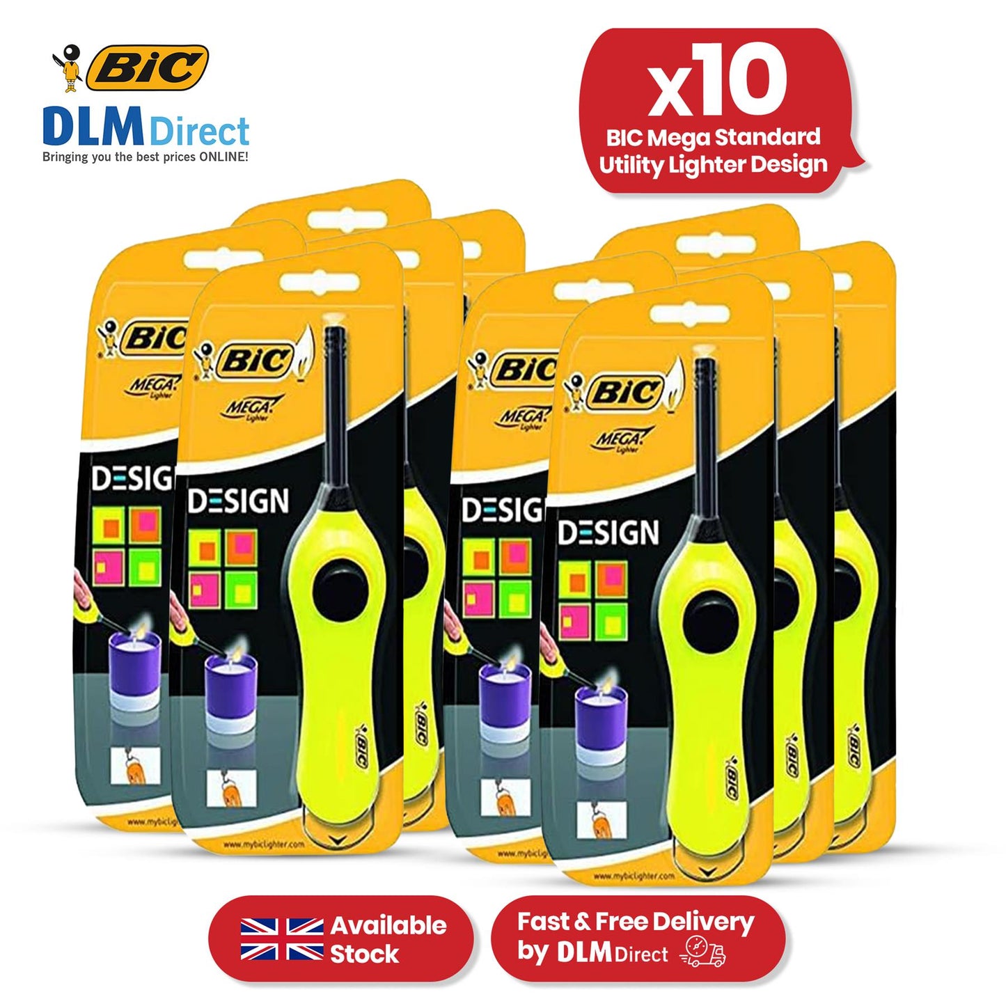 BIC Mega Utility Lighter - Plastic 6cm Wand Cooking Lighter, Push Button Lighters for BBQ