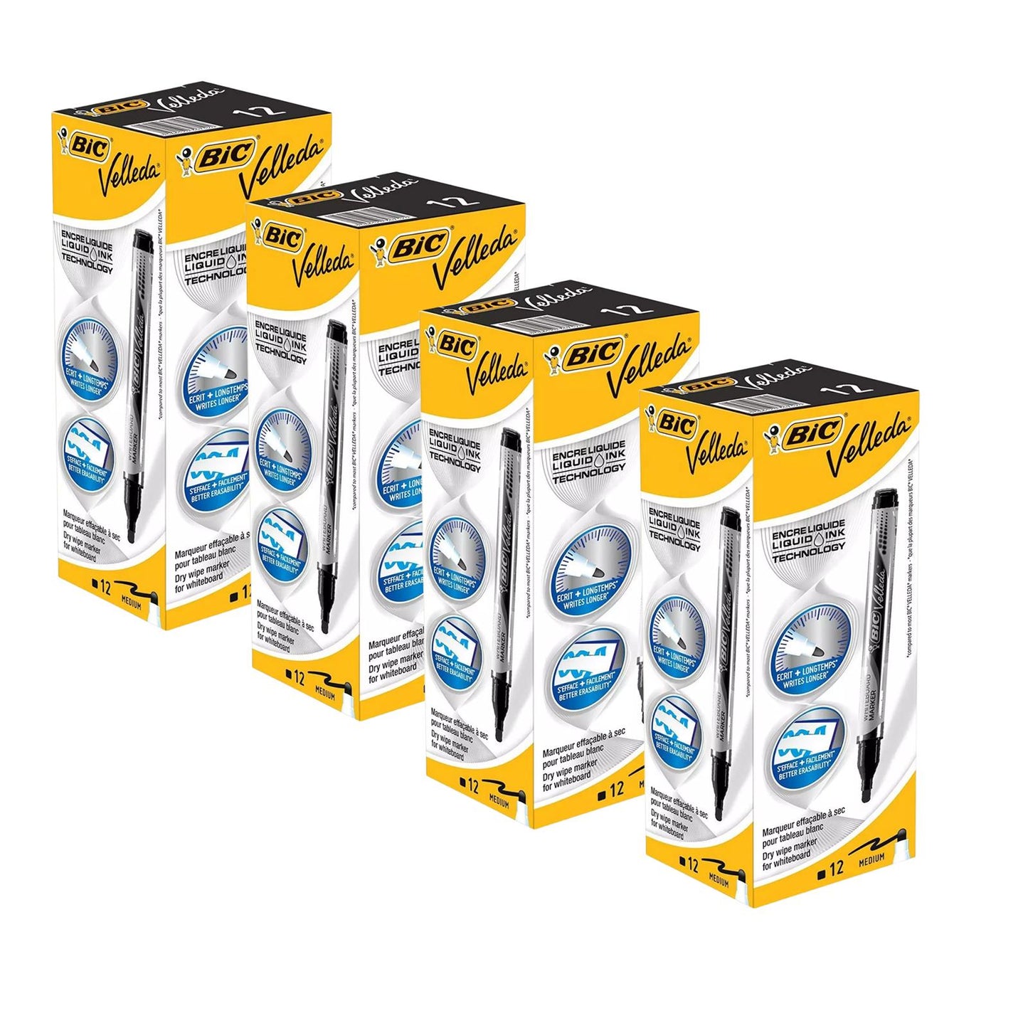 BIC Velleda Liquid Ink Dry Wipe Pocket Markers Black - Pack of 12