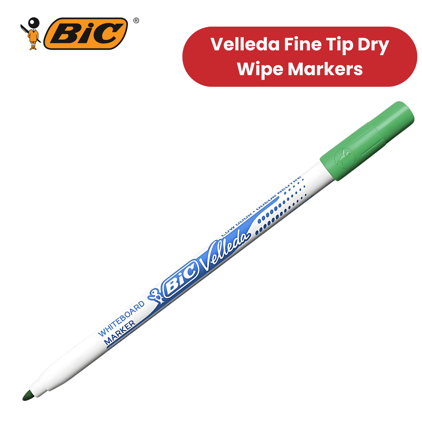 BiC Velleda 1721 Green Dry-Wipe Whiteboard Markers for Bold, Clean Writing, x24
