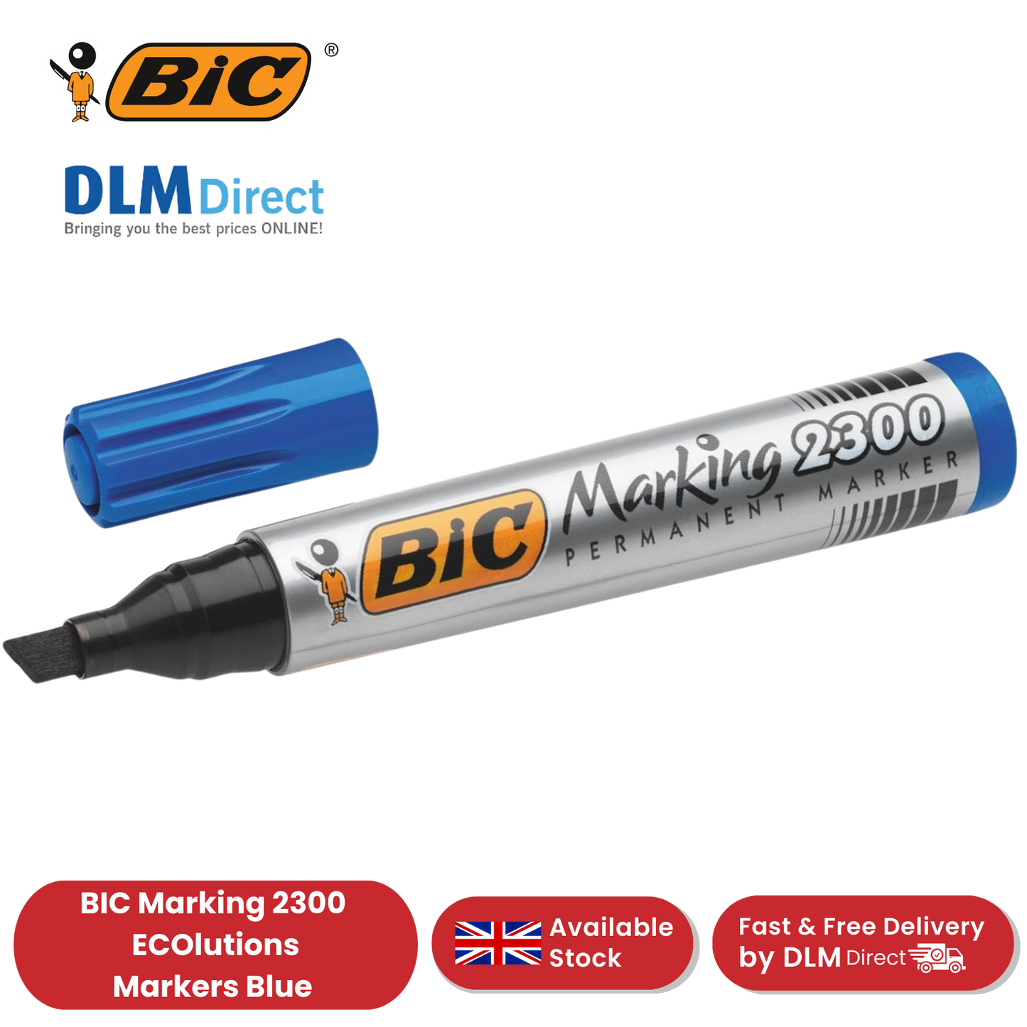 BIC Marking 2300 ECOlutions Permanent Chisel Tip Markers Blue - Single Pen