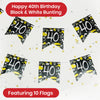 On The Wall Happy 40th Birthday Banner - Black & White, 4m Long - 10 Flags