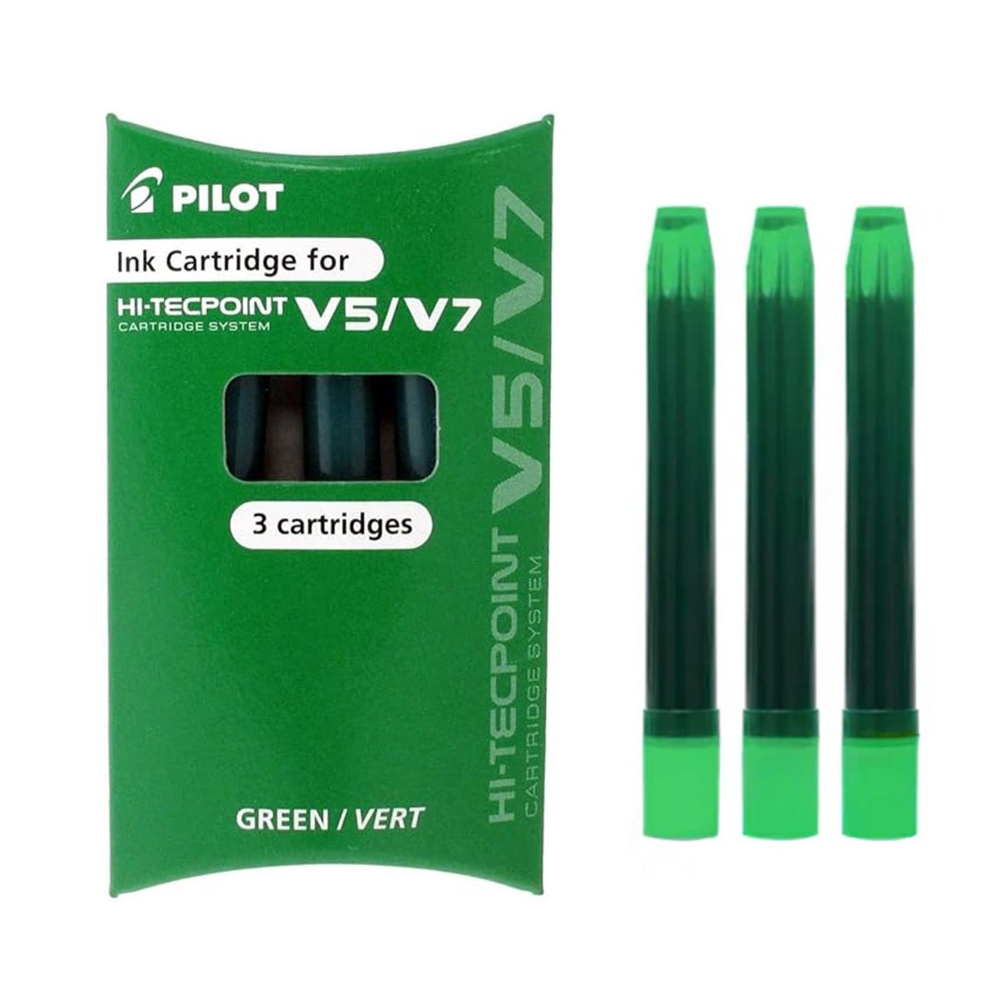 Pilot V5 V7 Ink Cartridges for Hi-Tecpoint Rollerball Pen, Green Ink, Pack of 3