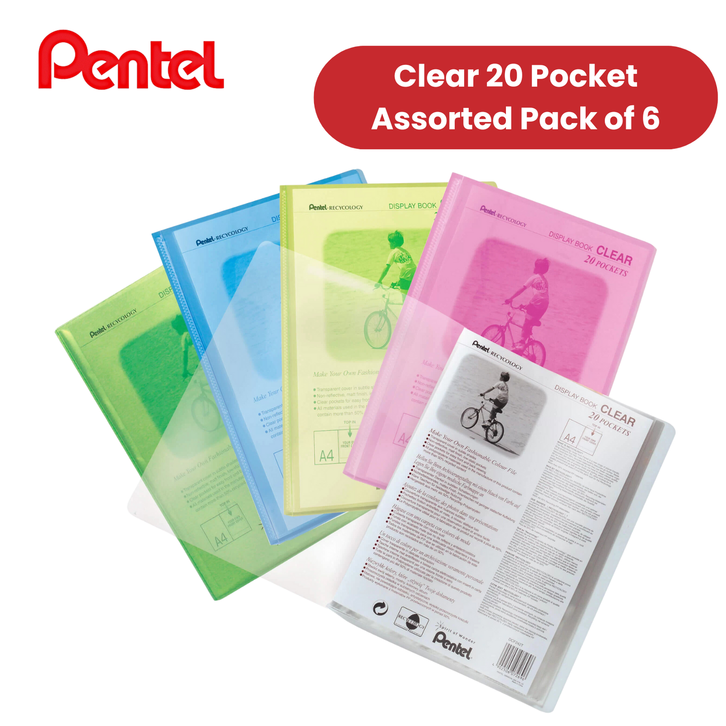 PENTEL RECYCOLOGY DISPY BK CLR 20PKT AST - Pack of 5 - 1 to 20 Packs