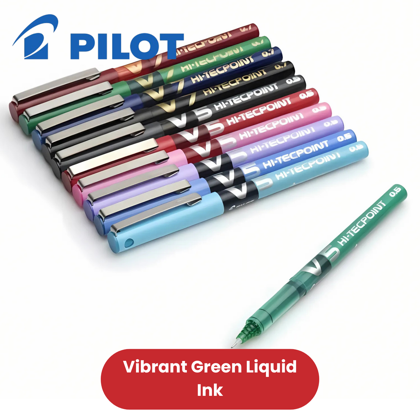 Pilot Hi-Tecpoint V5 Liquid Ink Rollerball Pen Fine Tip 0.5mm Multipens - Green