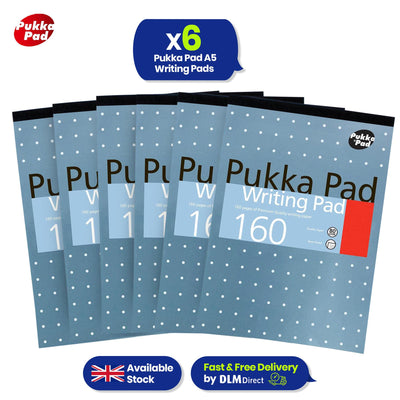 A5 Writing Pad with Faint-Ruled Pages Metallic Blue Cover and 80gsm Paper Pack of 6