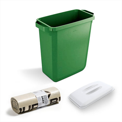 DURABIN 60L Green Bin Set & White Lid and 25x 110L Recycled Bin Bags