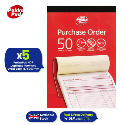 Pukka Pad Purchase Order Book  Pack of 5 Duplicate NCR Record Book Carbonless Order Pads for Small Business & Office