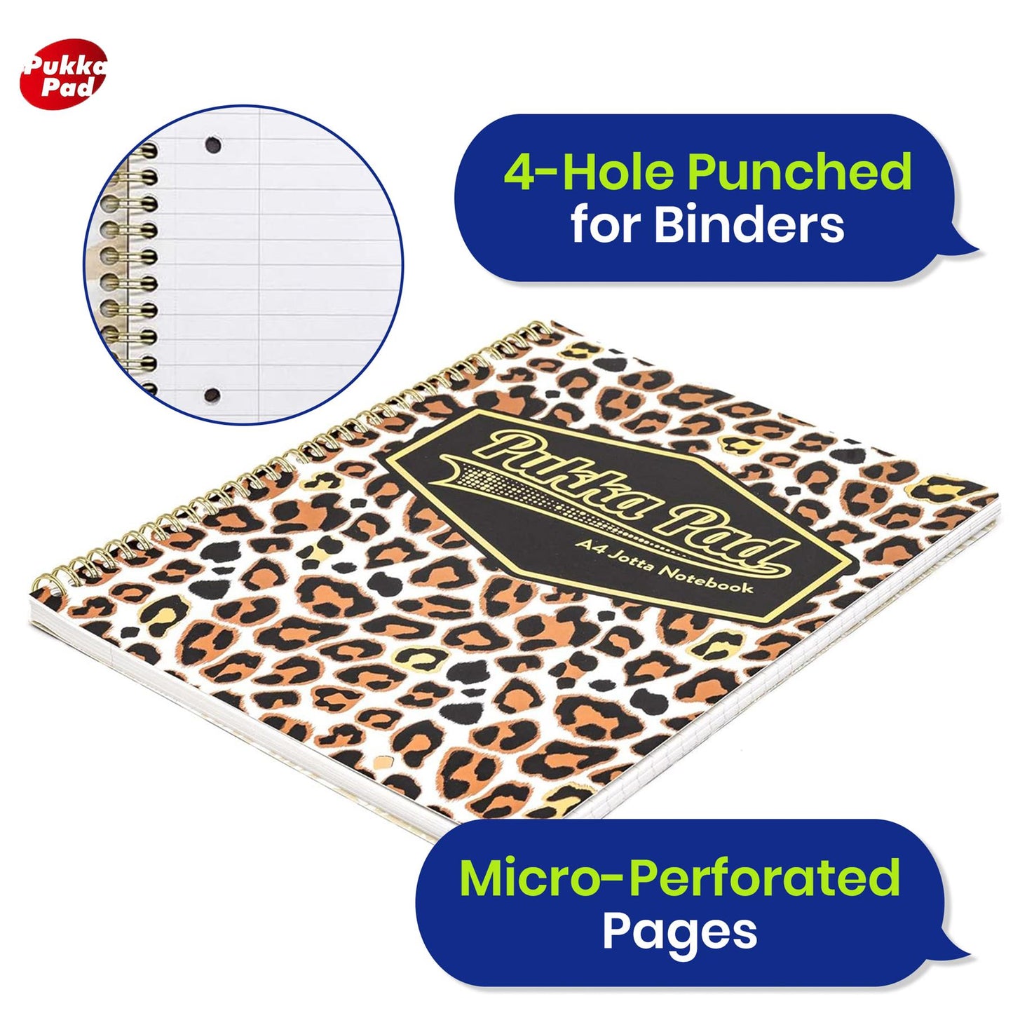 Pukka Pad Wild A4+ Notepad Pack – 2 Lined Animal Print Pads, 160 Pages Each