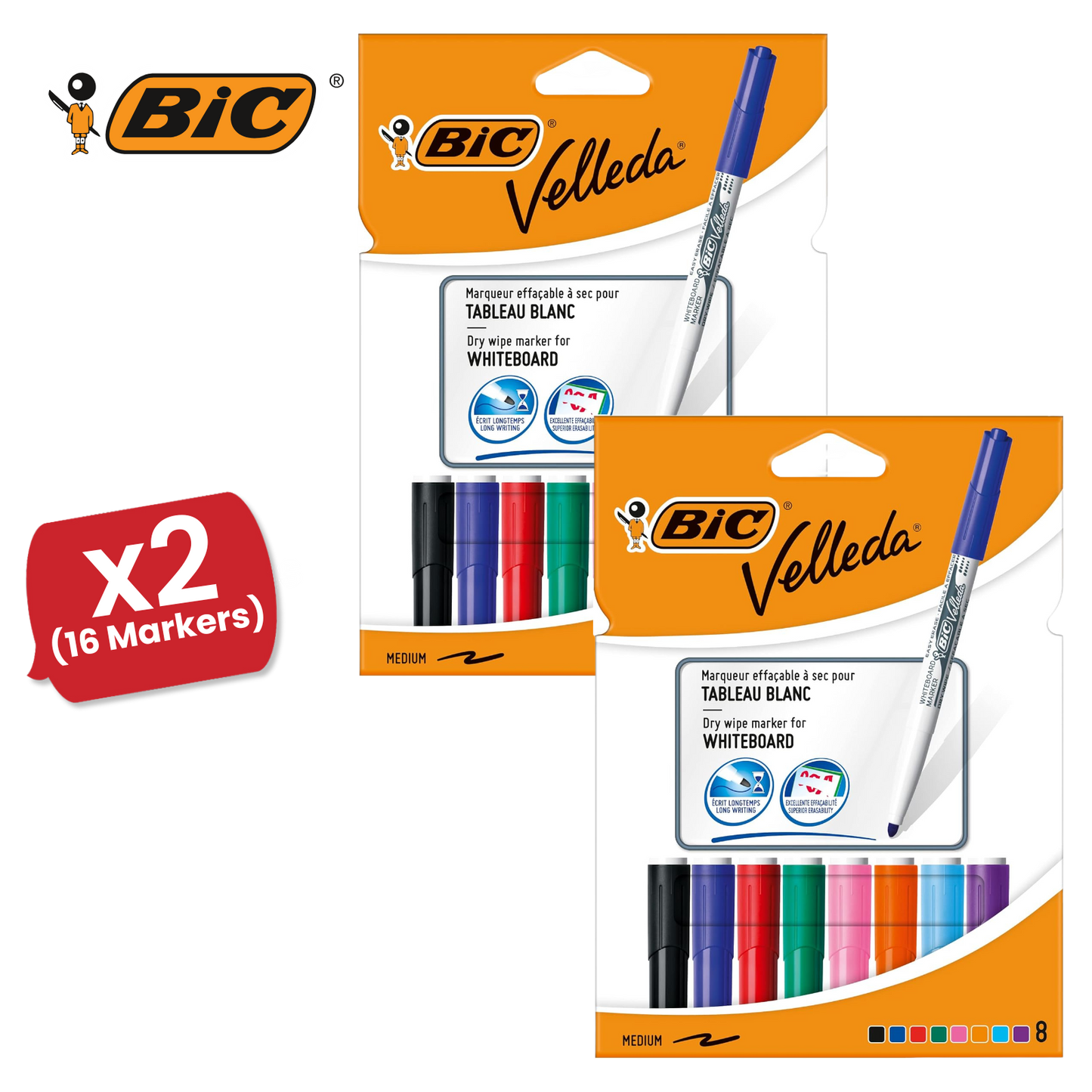 Bic Velleda 1741 Whiteboard Drywipe Assorted Marker - Pack of 8 - 1 to 5 Packs