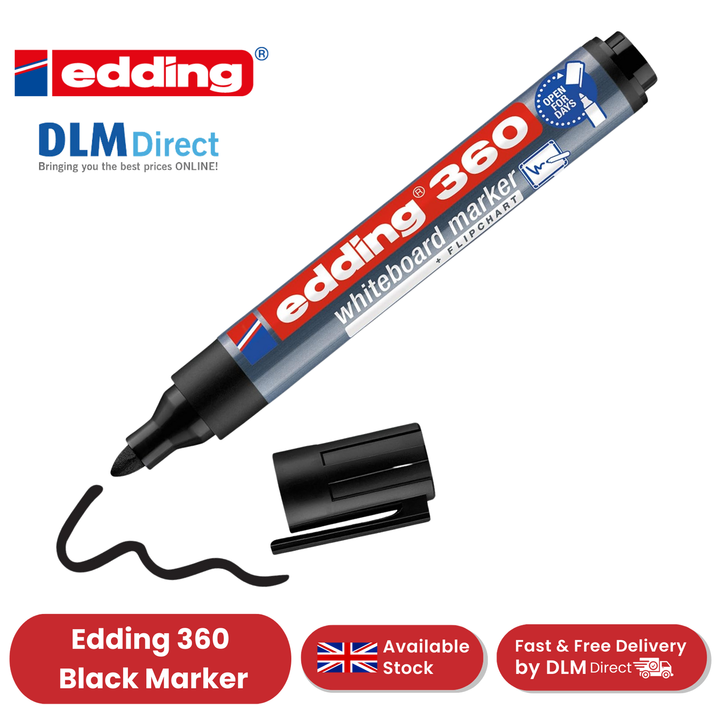 EDDING 360 BULLET TIP BLACK WHITEBOARD MARKERS - Single