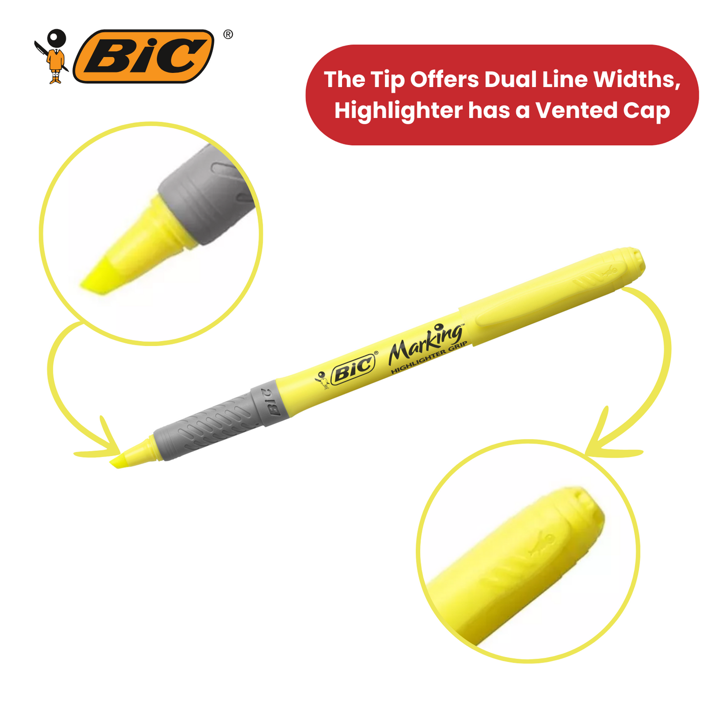Bic Briteliner Grip Highlighter Pen Yellow - Pack of 12