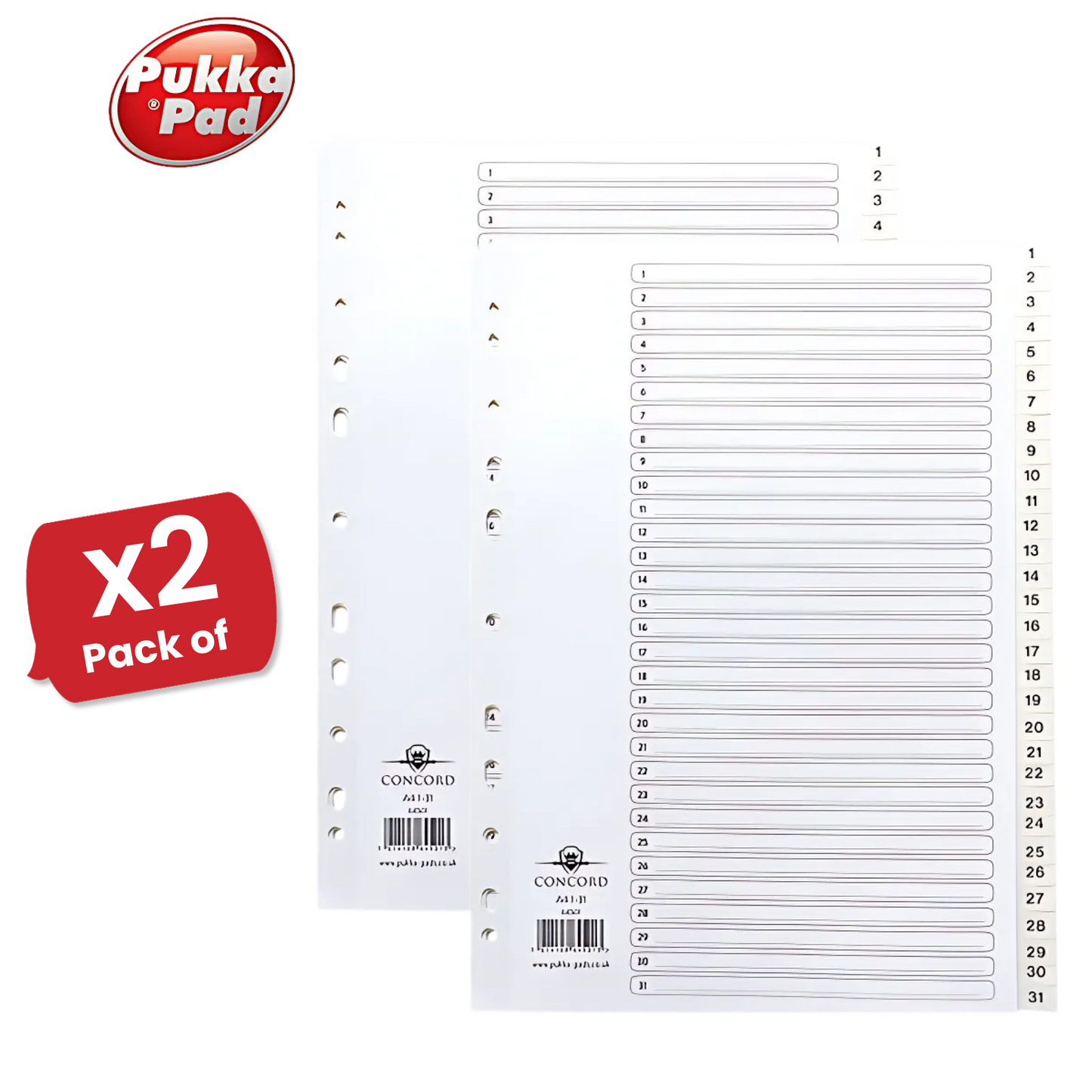 Pukka Concord A4 1-31 Index Recycled Multi-Punched File Tabs Office Organizer